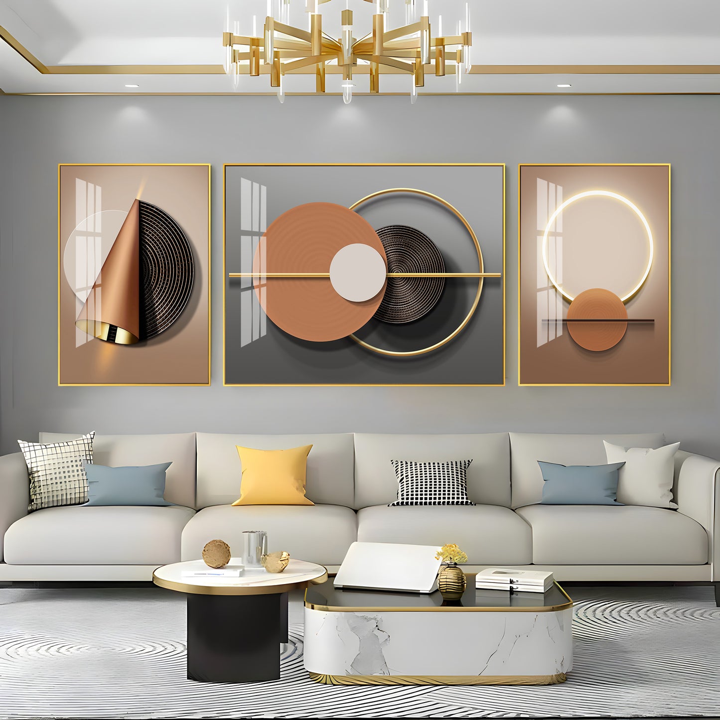 Luxe Haven  Glass Finish Wall Art (Set Of 3)