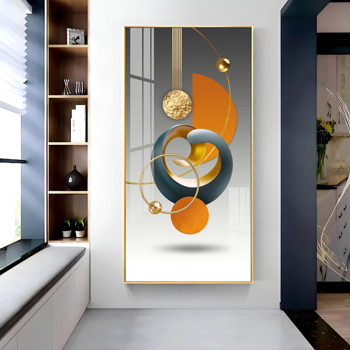 Abstract Geometry Glass Finish Vertical Wall Art
