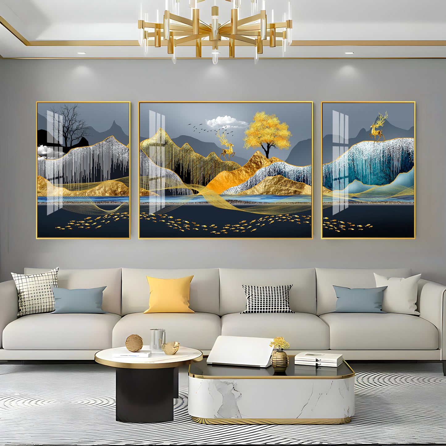 Celestial Mountain Glass Finish Wall Art (Set Of 3)