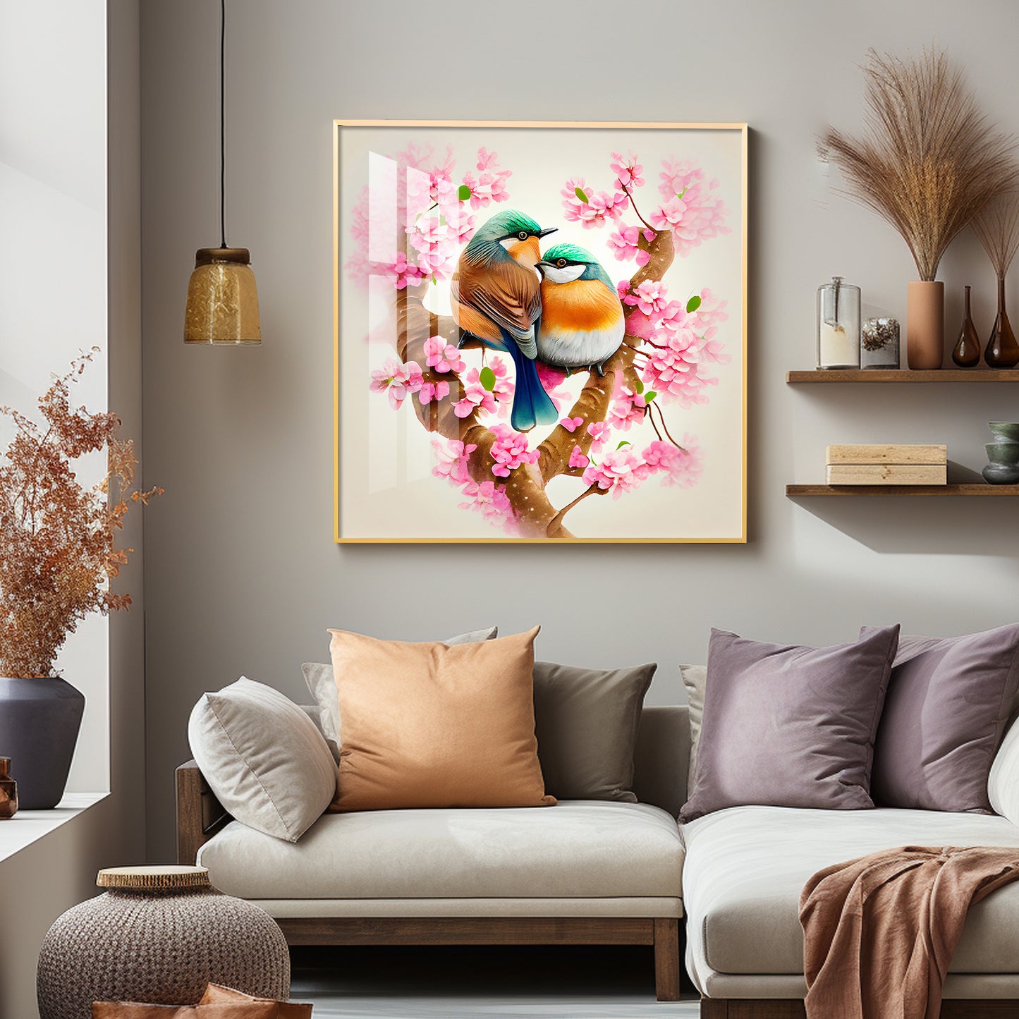 Avian Harmony Glass Finish Square Wall Art