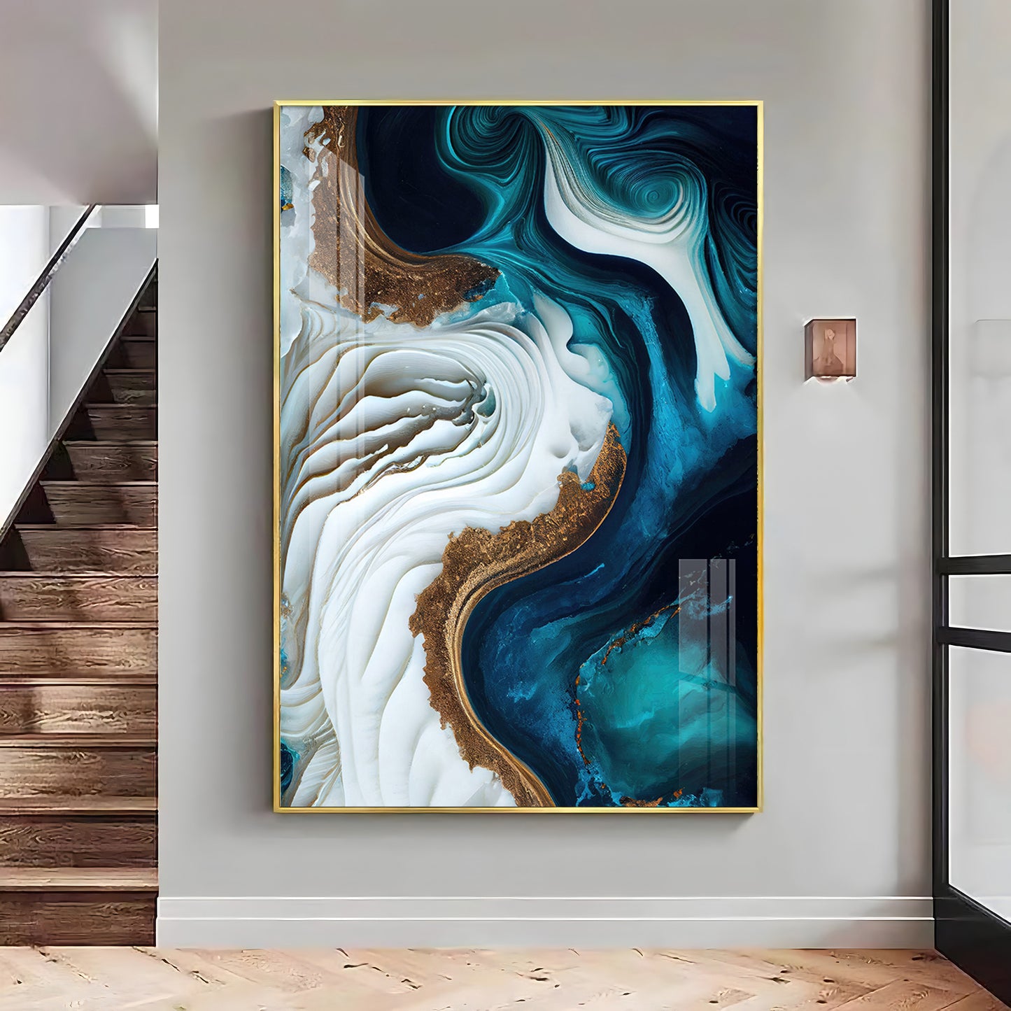 Oceanic Elegance Glass Finish Vertical Wall Art