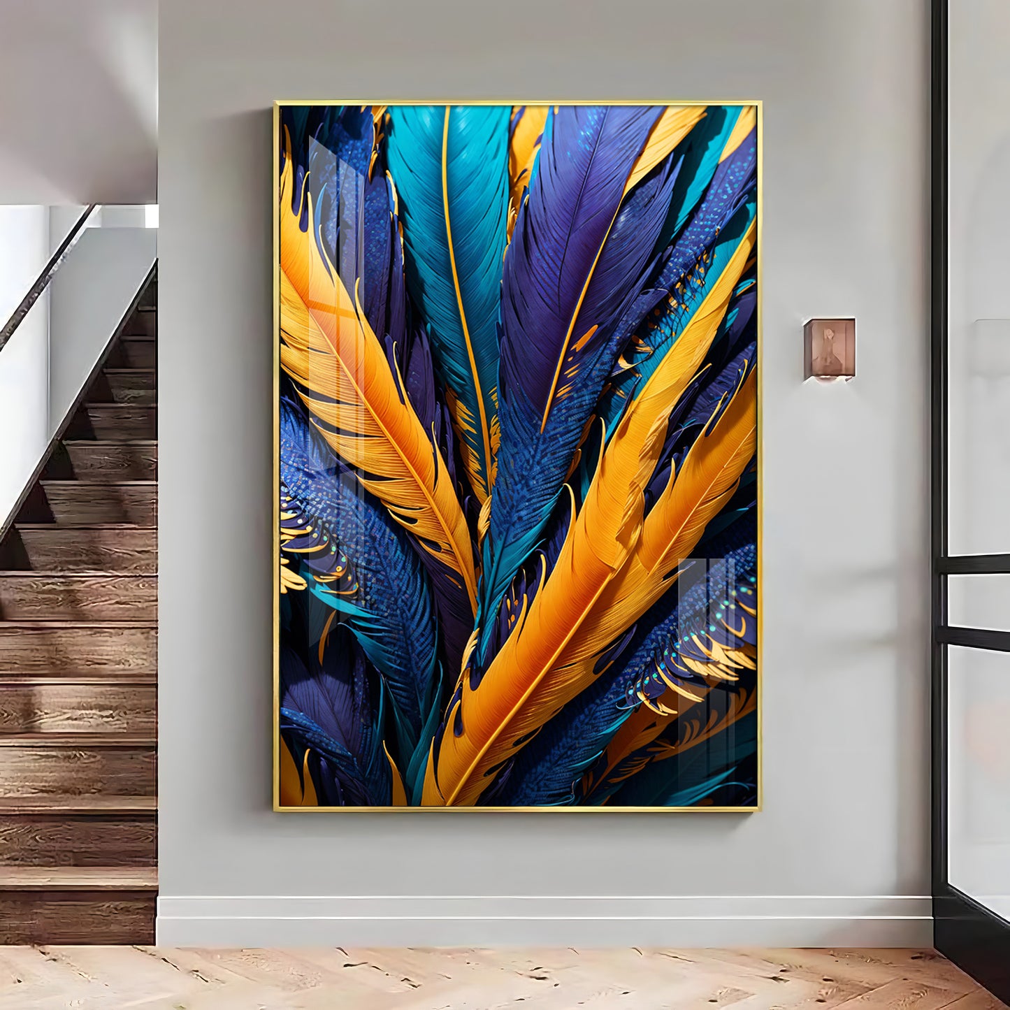 Feathered Radiance Glass Finish Vertical Wall Art
