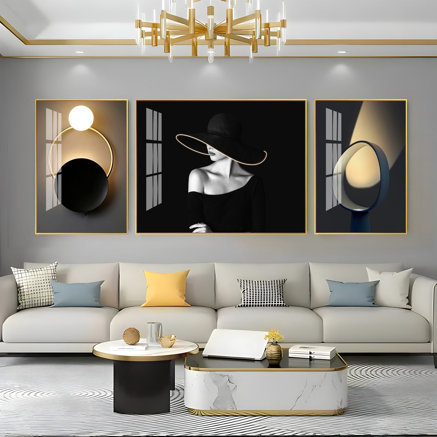Girl With Hat Glass Finish Wall Art (Set Of 3)