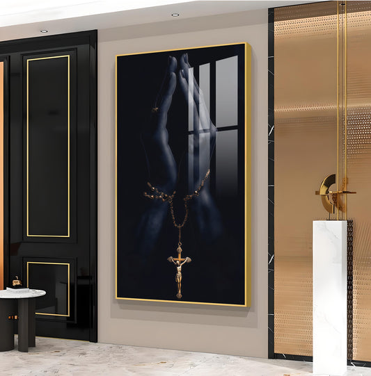 Jesus On The Cross Hand Glass Finish Vertical Wall Art