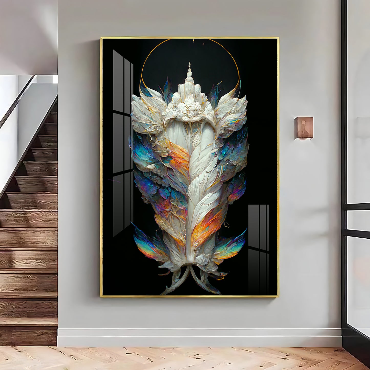 Celestial Feather Glass Finish Vertical Wall Art