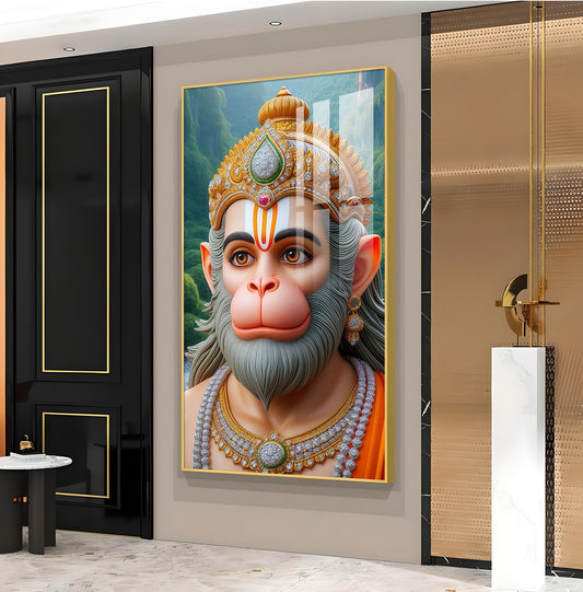 Bhakt Hanuman Glass Finish Vertical Wall Art
