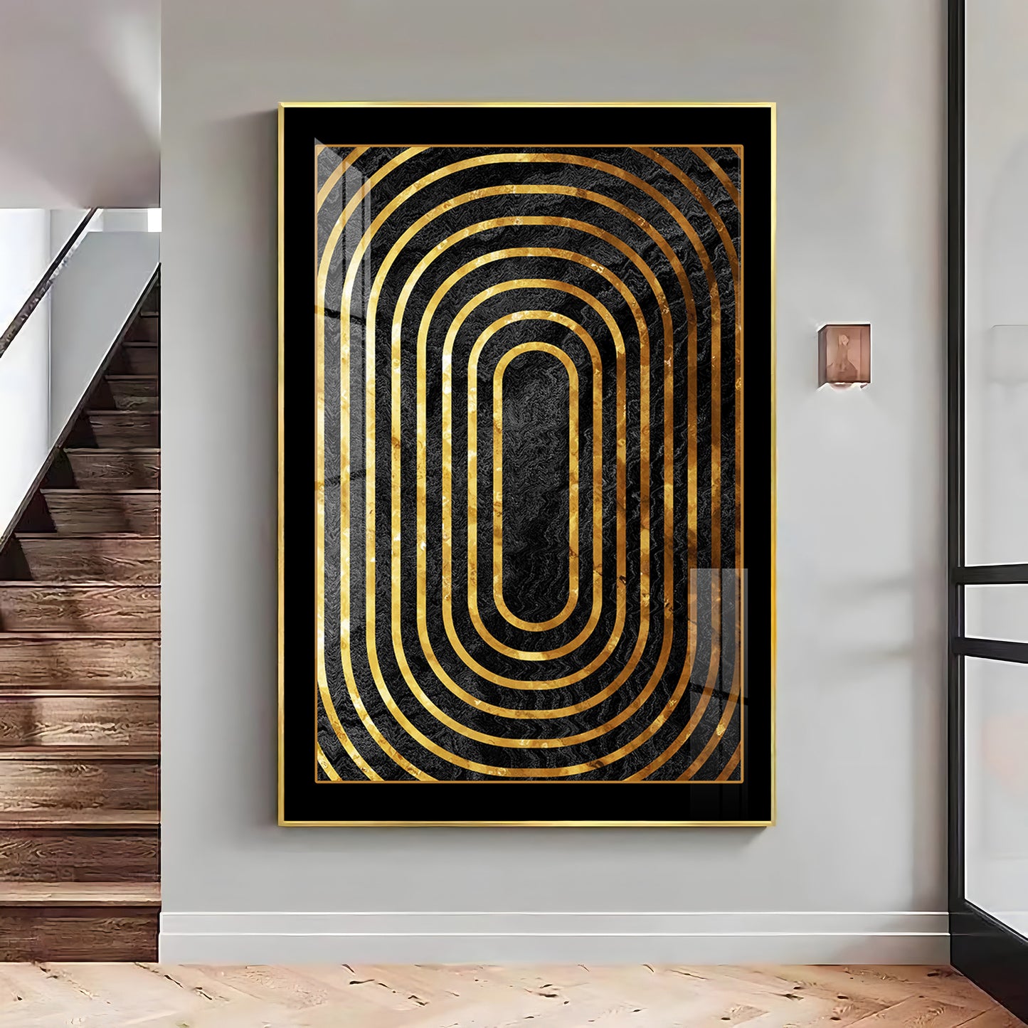Golden Echoes Glass Finish Vertical Wall Art