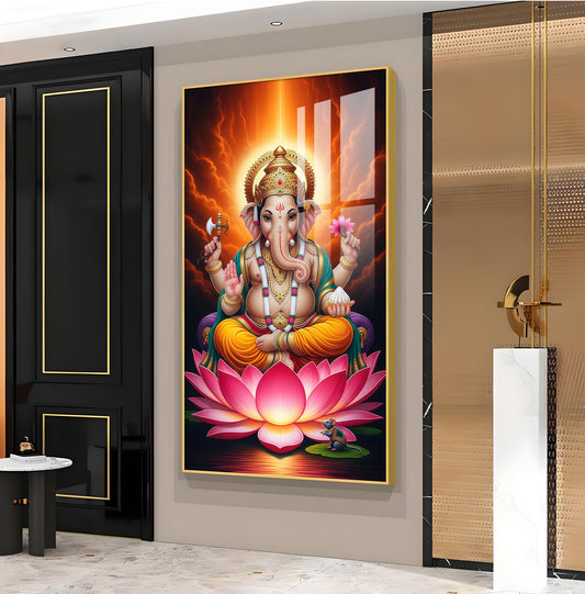 Lord Ganpati Ji Glass Finish Vertical Wall Art