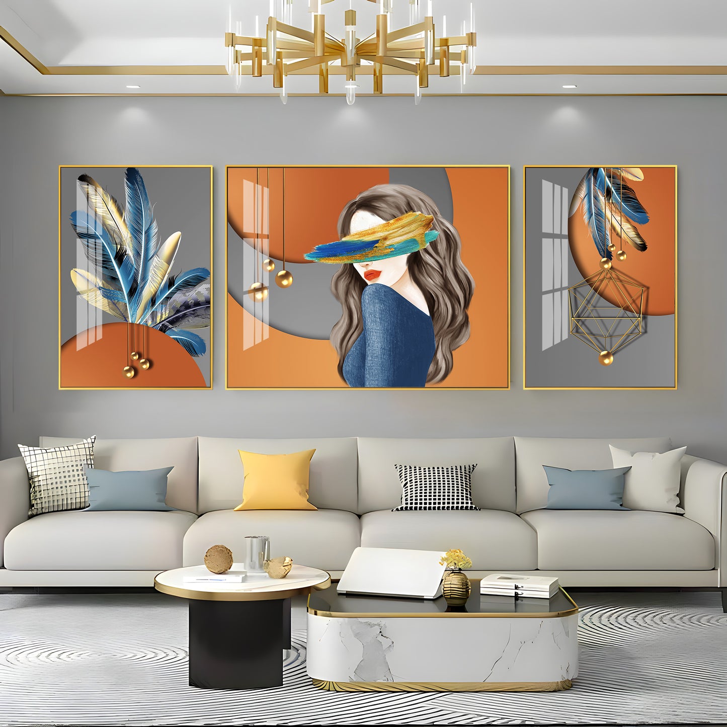 Feather Blindfold Glass Finish Wall Art (Set Of 3)