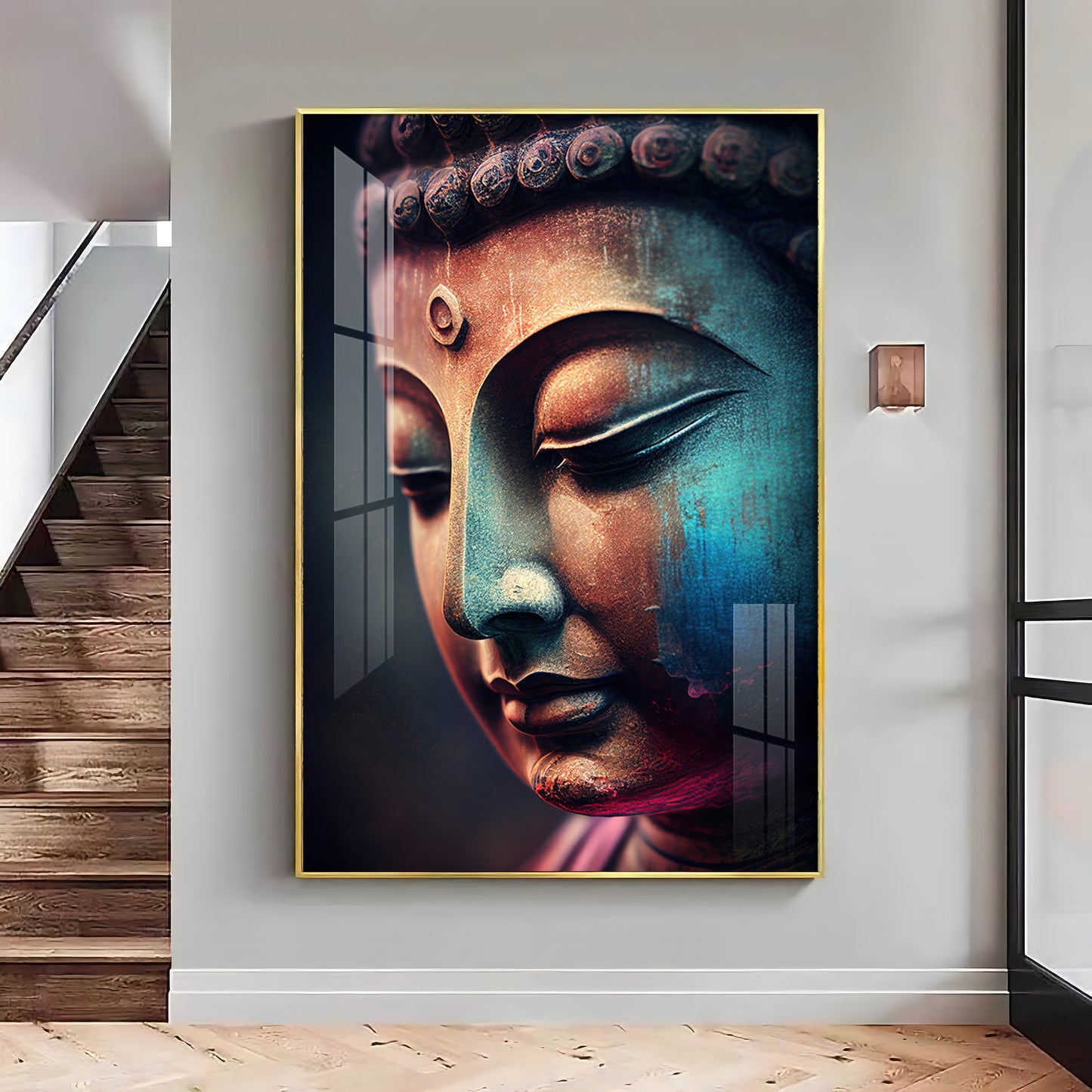 Buddha's Whisper Glass Finish Vertical Wall Art