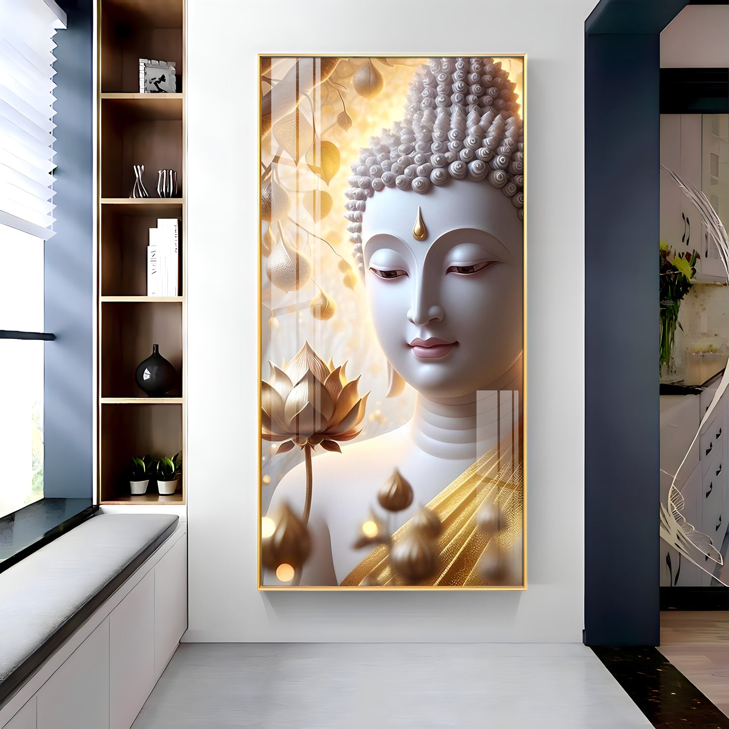 Sacred Stillness Buddha Glass Finish Vertical Wall Art