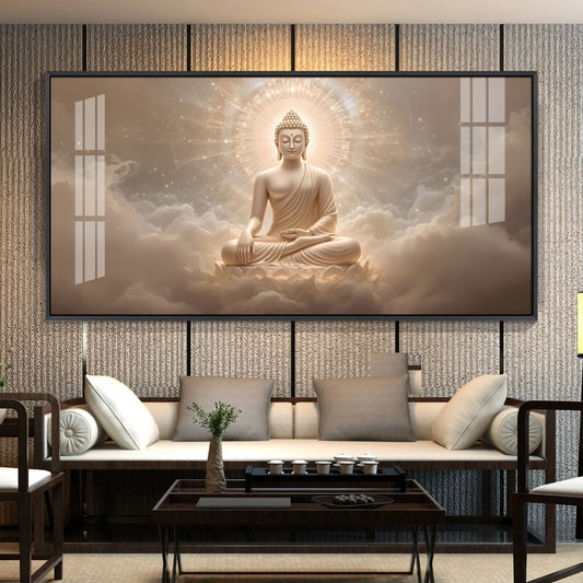 Majestic Buddha Aura Glass Finish Horizontal Wall Art