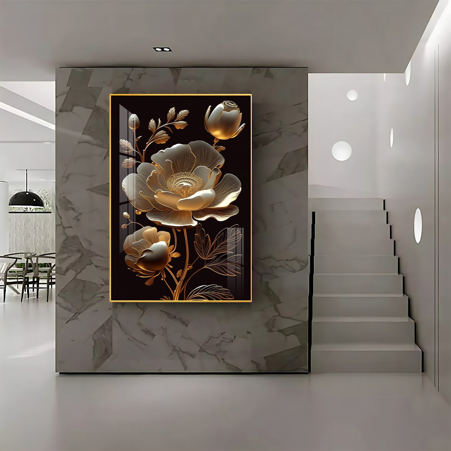 Midnight Floral Symphony Glass Finish Vertical Wall Art