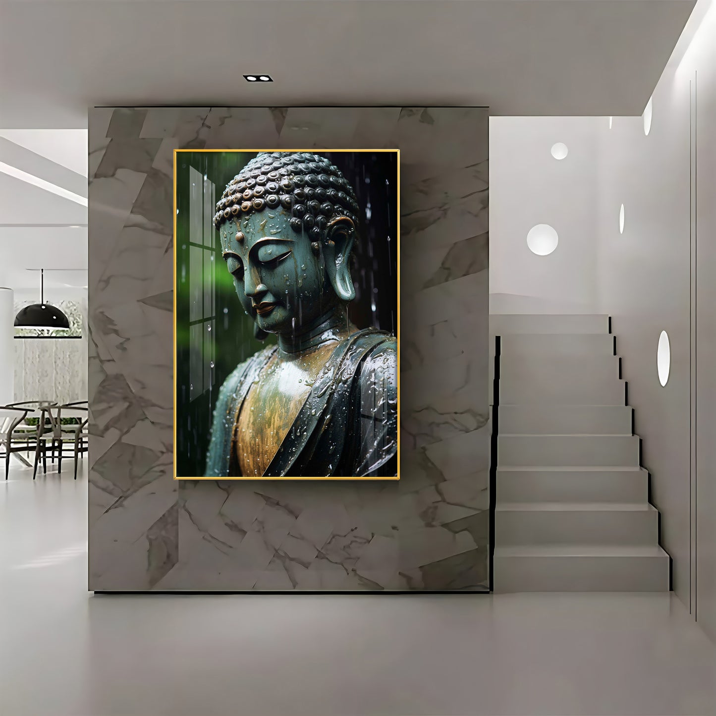 Buddha's Tranquil Embrace Glass Finish Vertical Wall Art