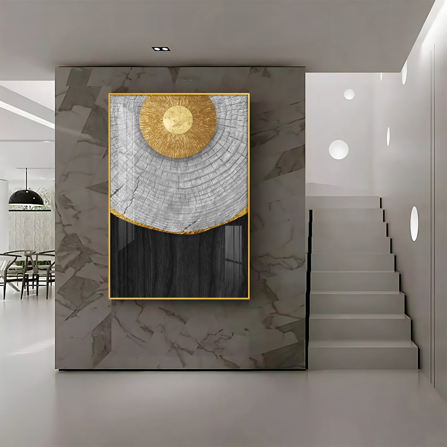 Golden Aura Living Glass Finish Vertical Wall Art