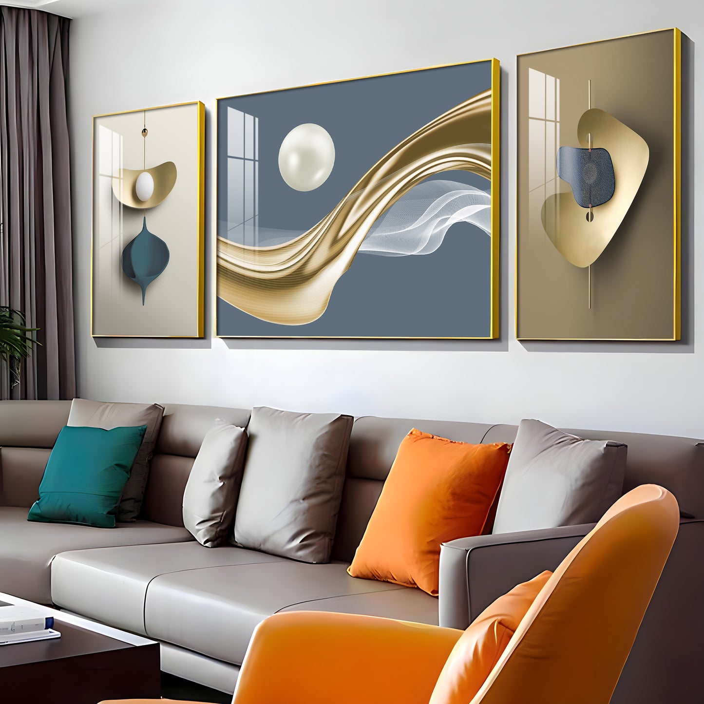 White Pearl Glass Finish Wall Art (Set Of 3)