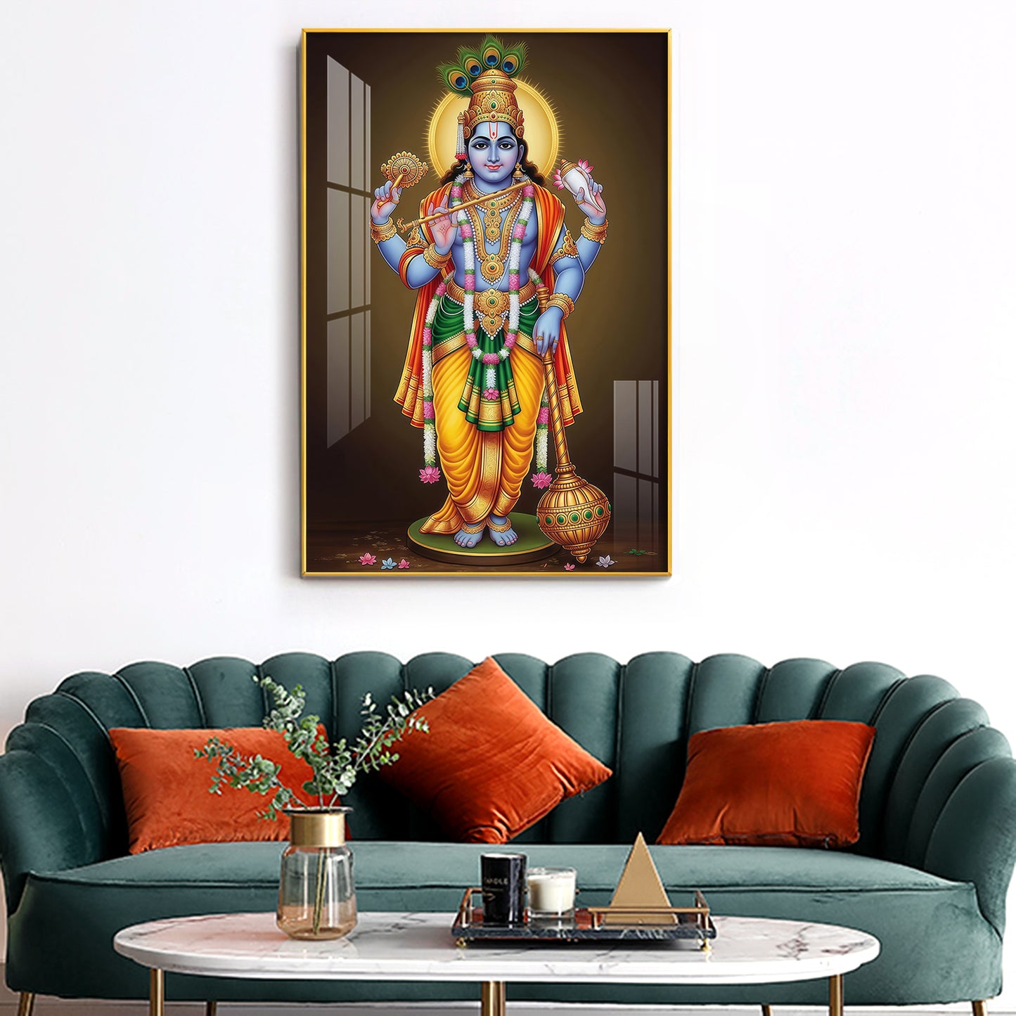 Bhagwan Vishnu Ji Glass Finish Vertical Wall Art