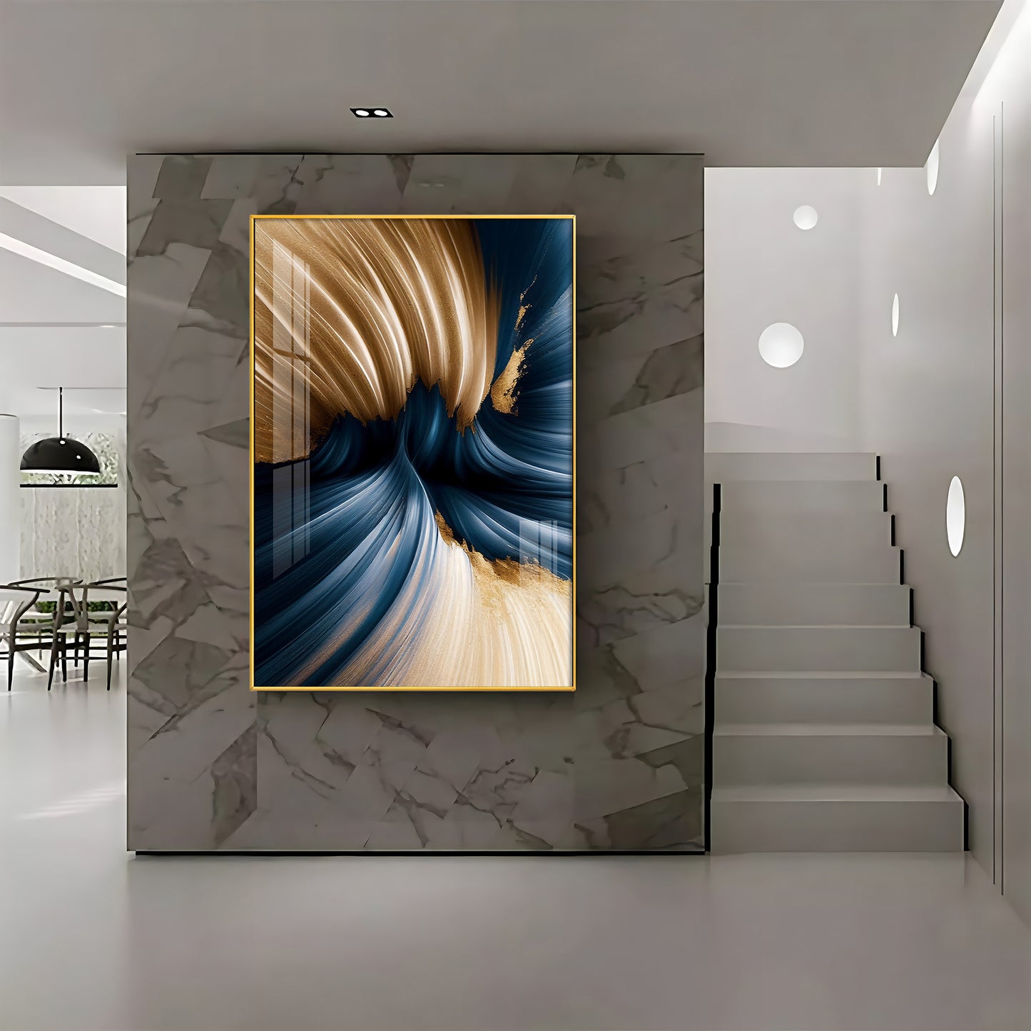 Golden Wave Serenity Glass Finish Vertical Wall Art