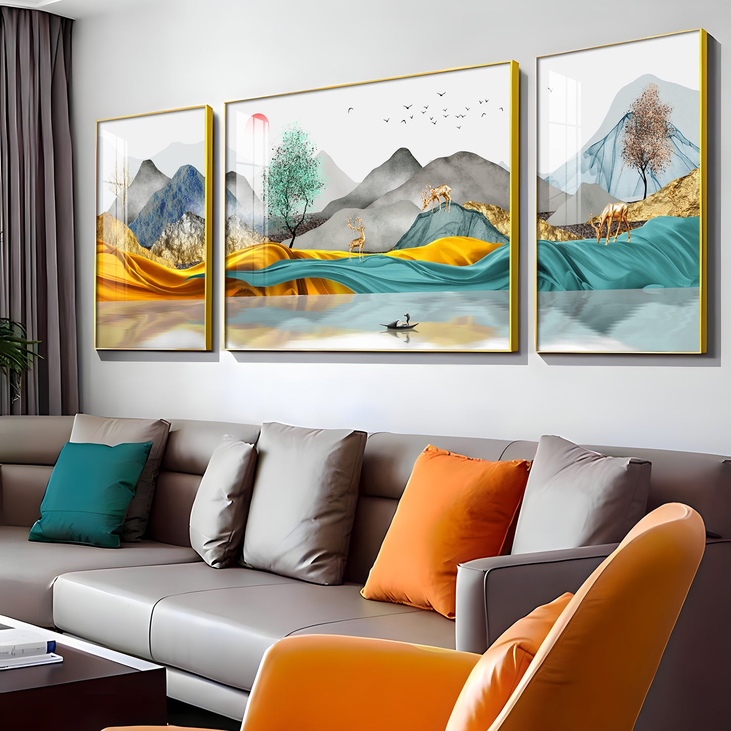 Mountain Scenery Glass Finish Wall Art (Set Of 3)