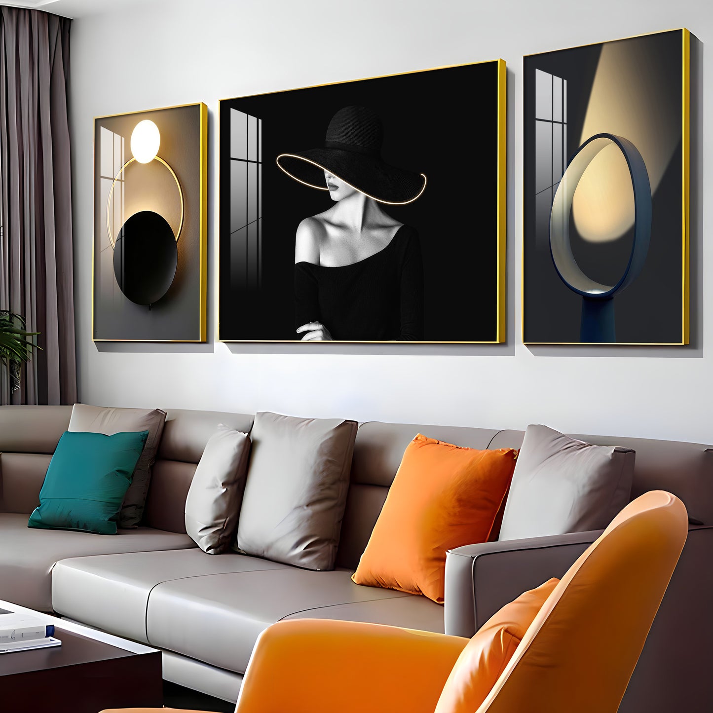 Girl With Hat Glass Finish Wall Art (Set Of 3)