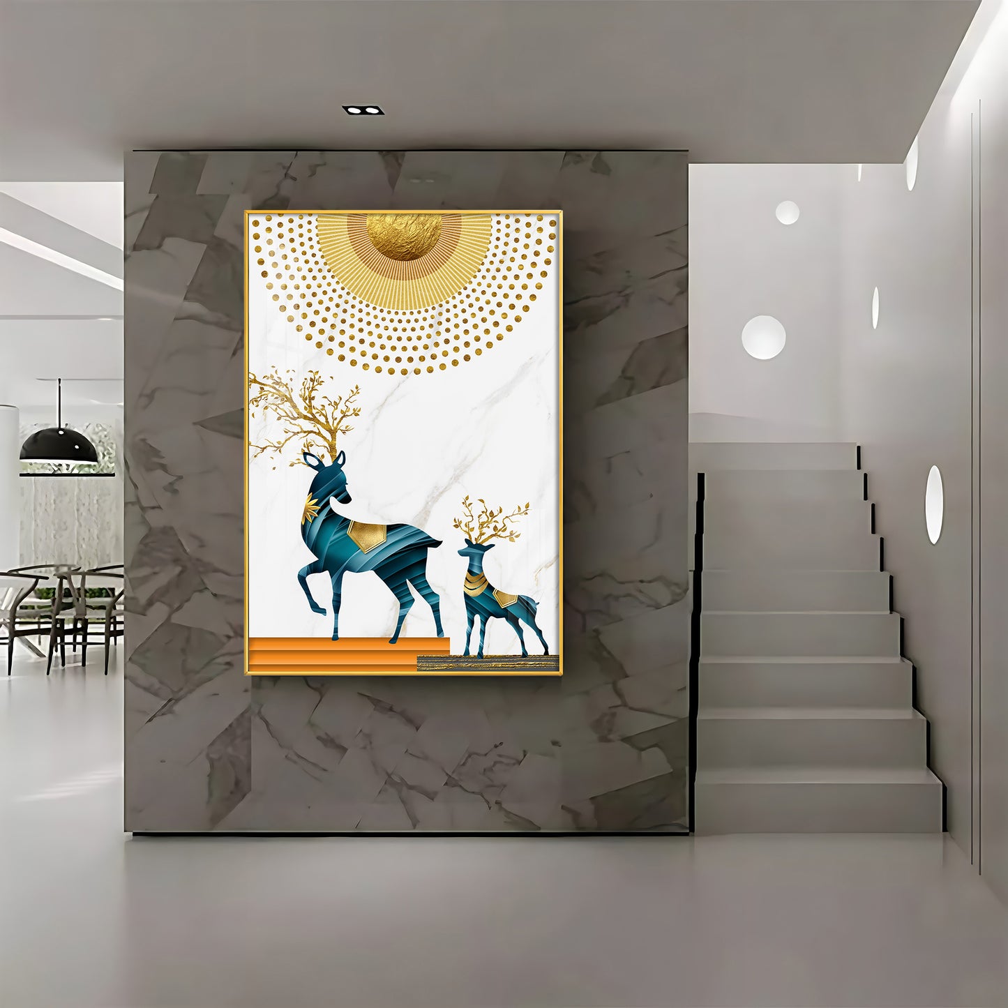 Radiant Antlers Glass Finish Vertical Wall Art