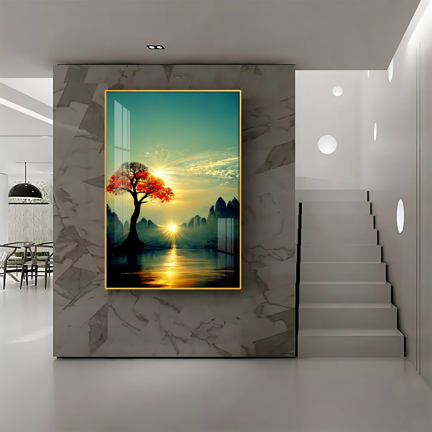 Golden Vista Glass Finish Vertical Wall Art
