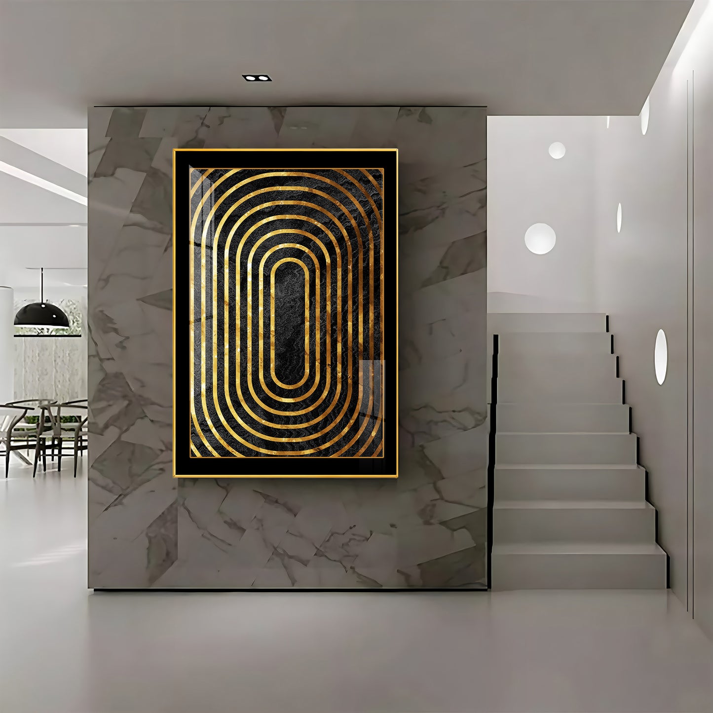 Golden Echoes Glass Finish Vertical Wall Art