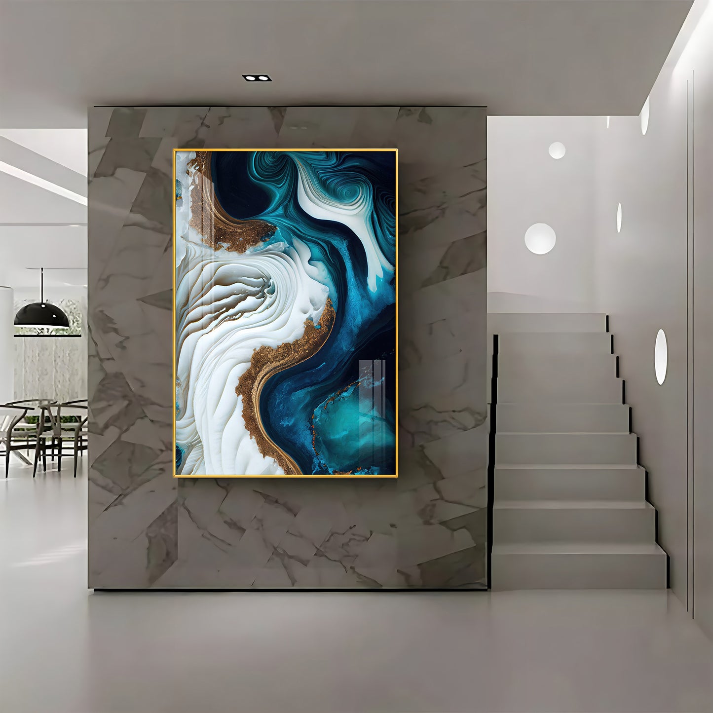 Oceanic Elegance Glass Finish Vertical Wall Art