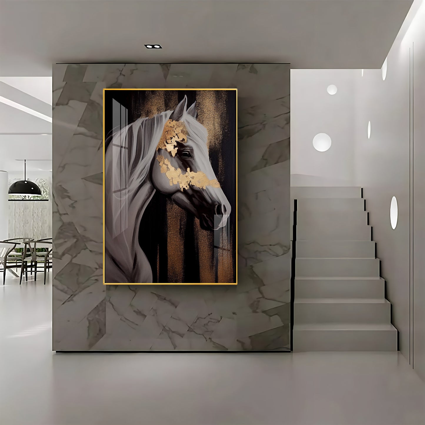 Whispers of Gold Horse Glass Finish Vertical Wall Art
