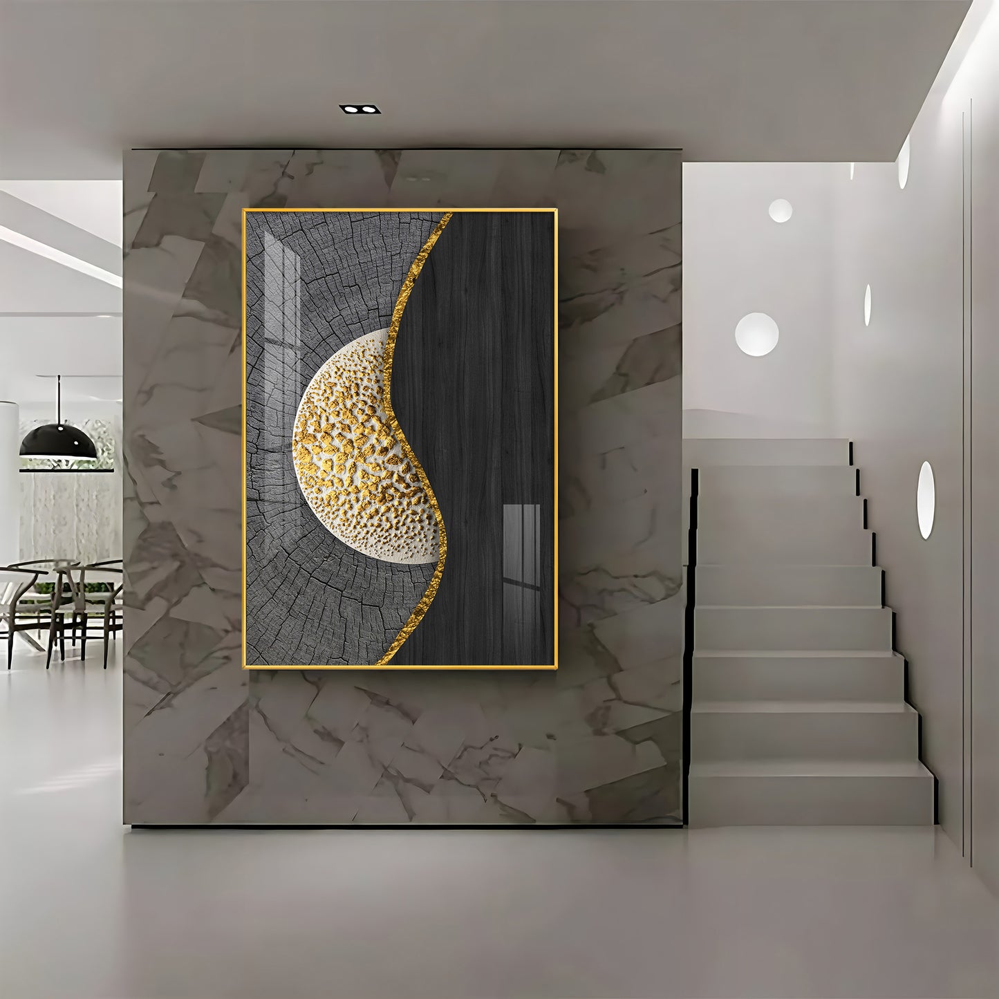 Golden Harmony Glass Finish Vertical Wall Art