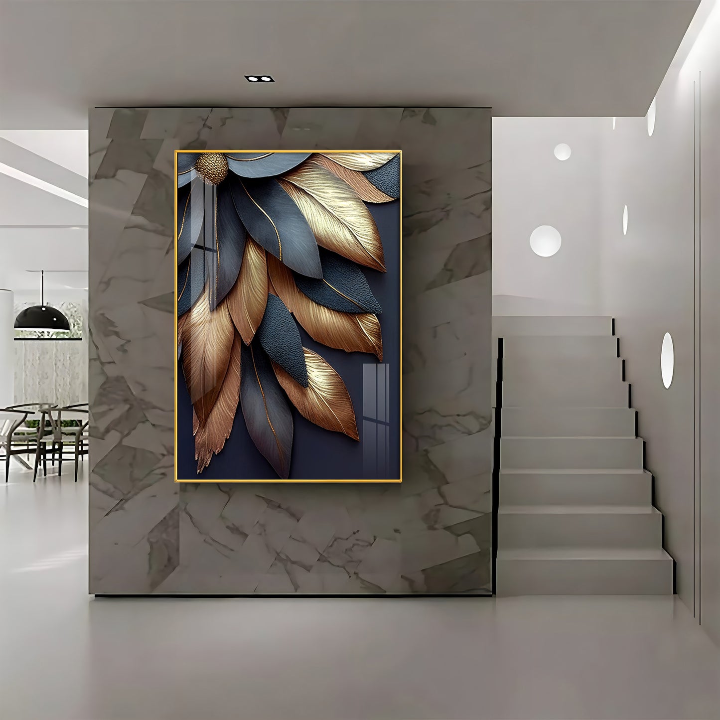 Golden Petal Elegance Glass Finish Vertical Wall Art