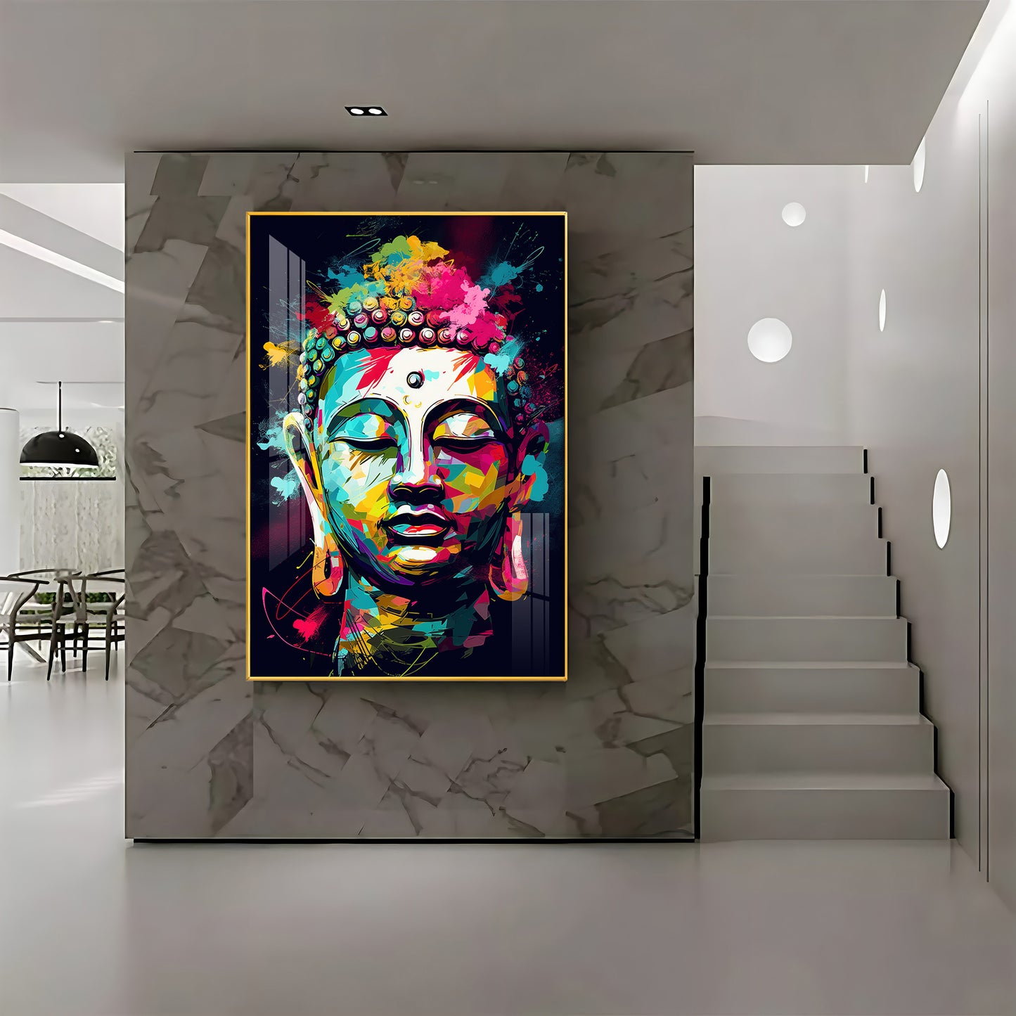 Colorful Enlightenment Glass Finish Vertical Wall Art