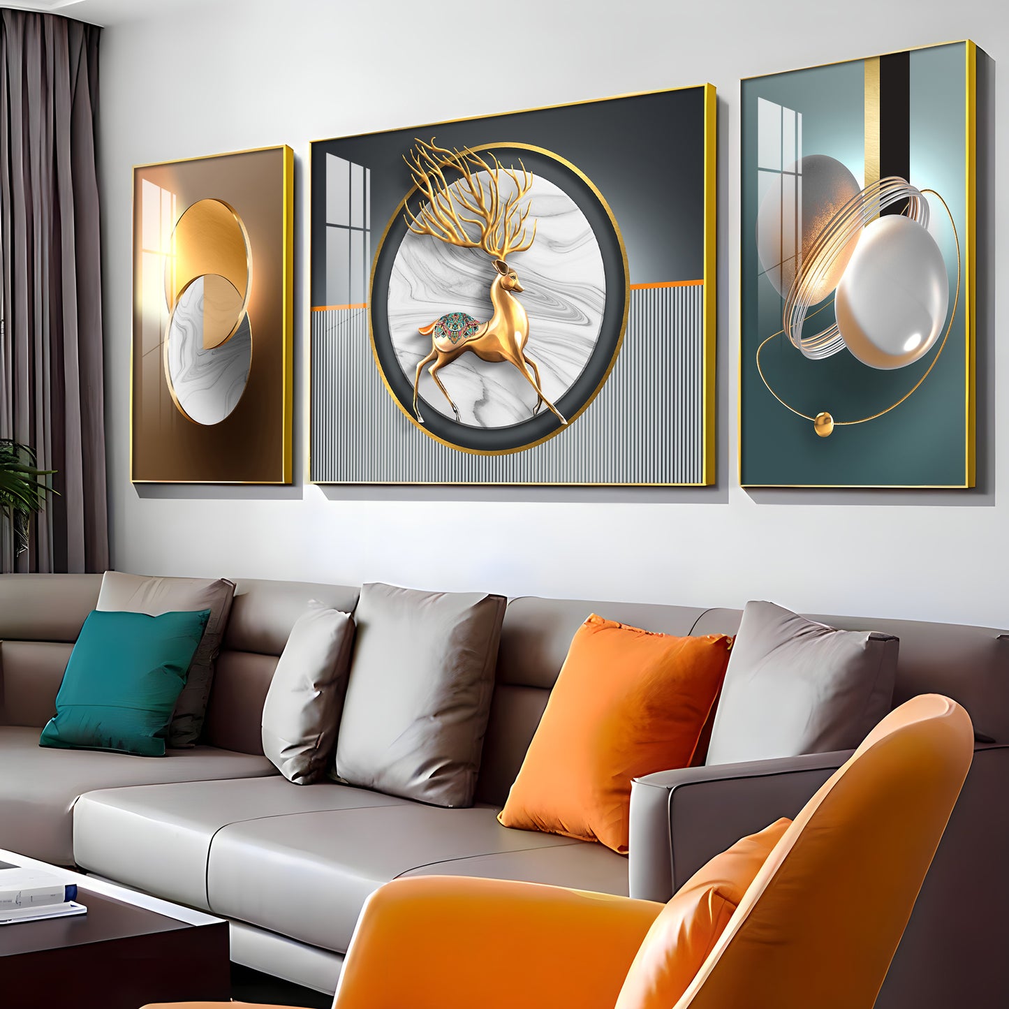 Abstraction of Deer Glass Finish Wall Art (Set Of 3)