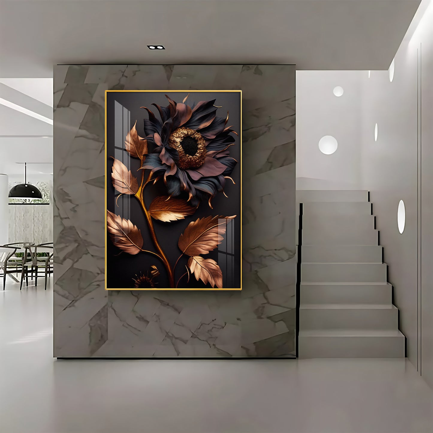 Midnight Sunflower Elegance Glass Finish Vertical Wall Art