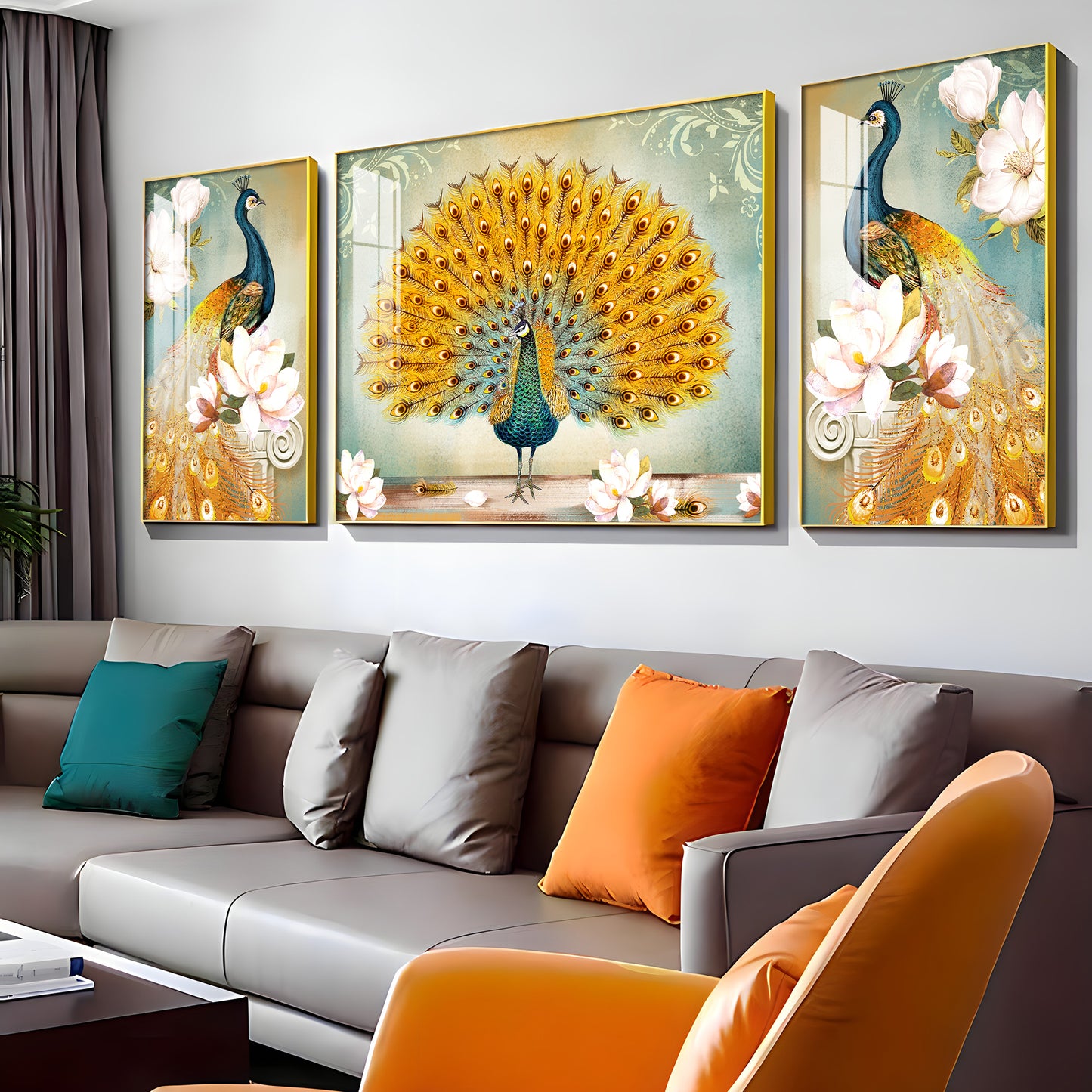 Regal Feathers Glass Finish Wall Art (Set Of 3)