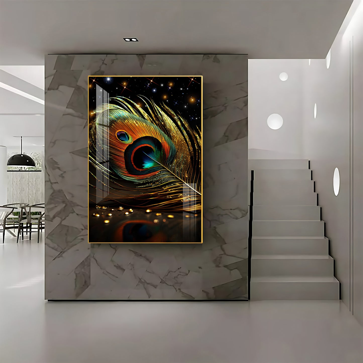 Radiant Feathered Glass Finish Vertical Wall Art
