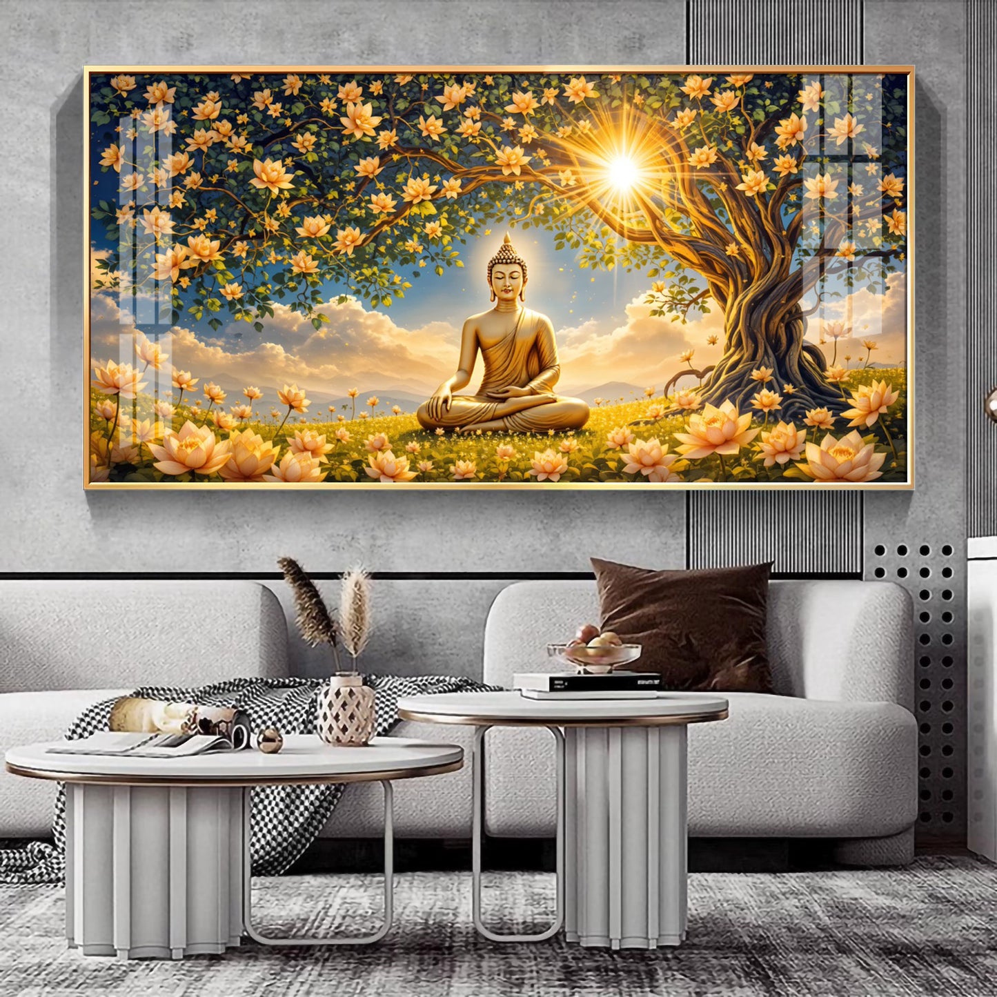 Buddha In Autum Nature Glass Finish Horizontal Wall Art