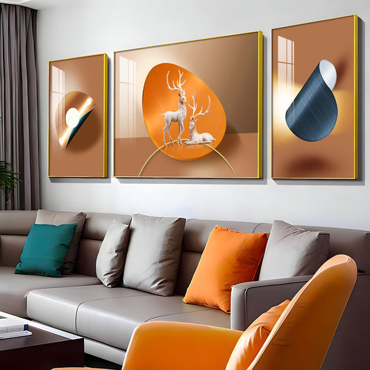 Deer Art Trio Glass Finish Wall Art (Set Of 3)