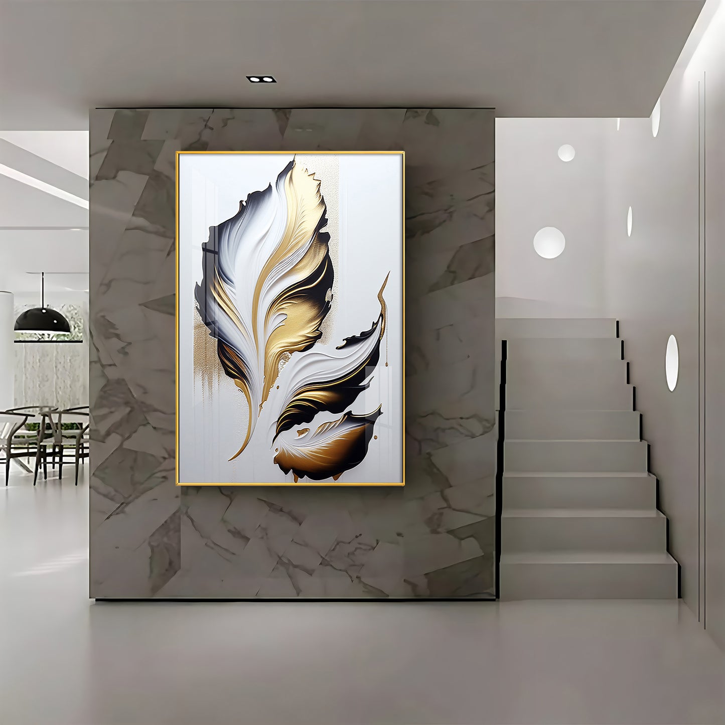 Luxe Leaf Art Glass Finish Vertical Wall Art