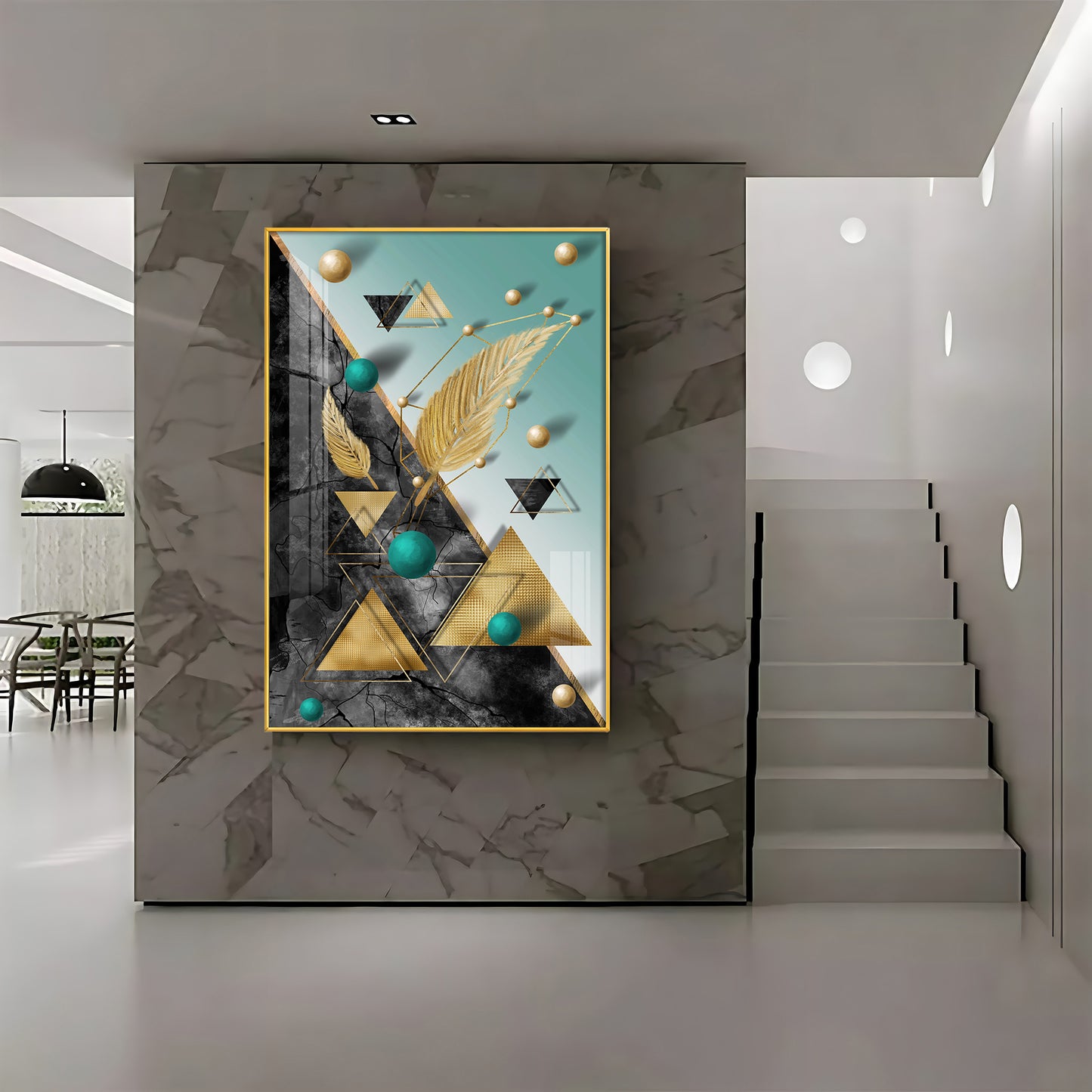 Geometric Luxe Living Glass Finish Vertical Wall Art