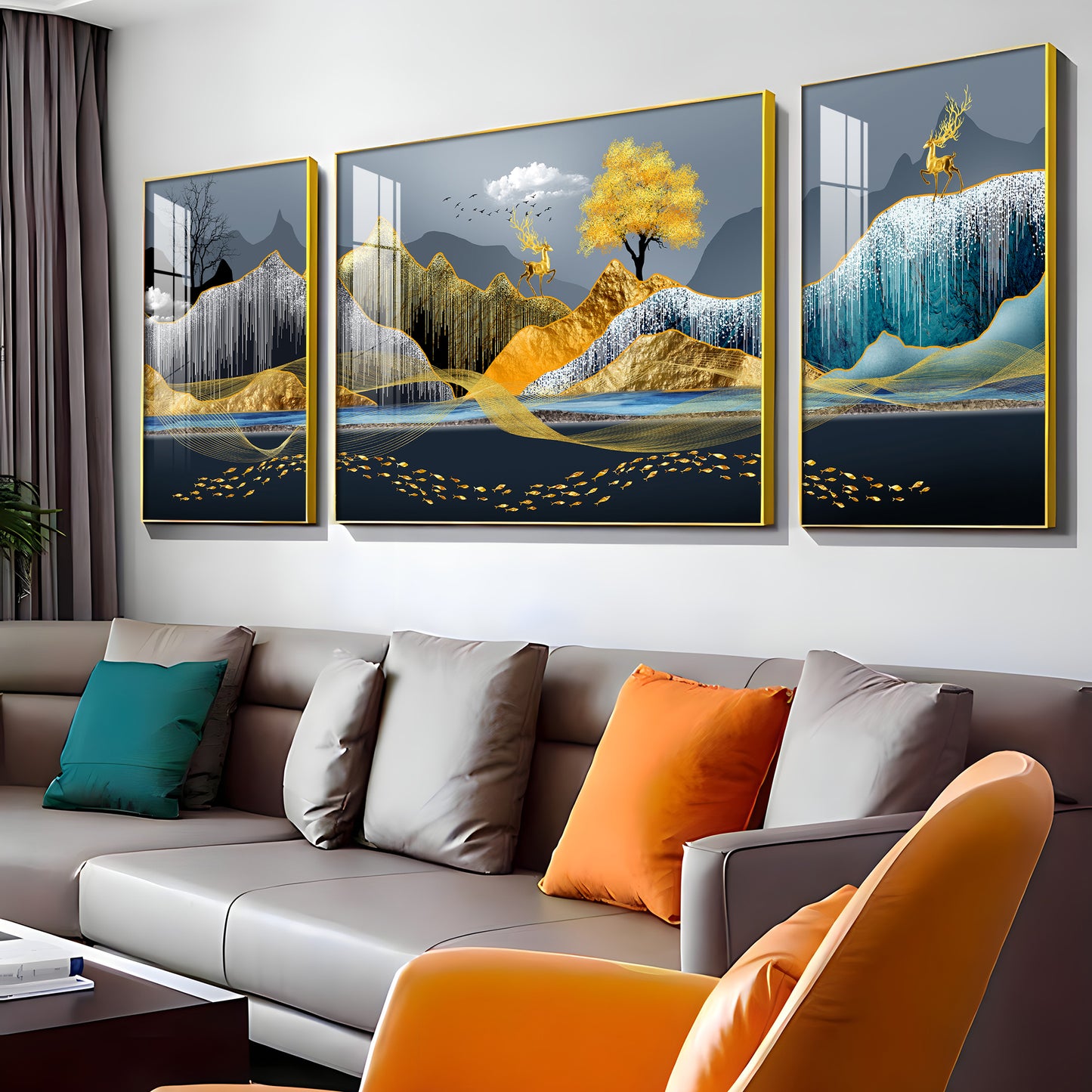 Celestial Mountain Glass Finish Wall Art (Set Of 3)