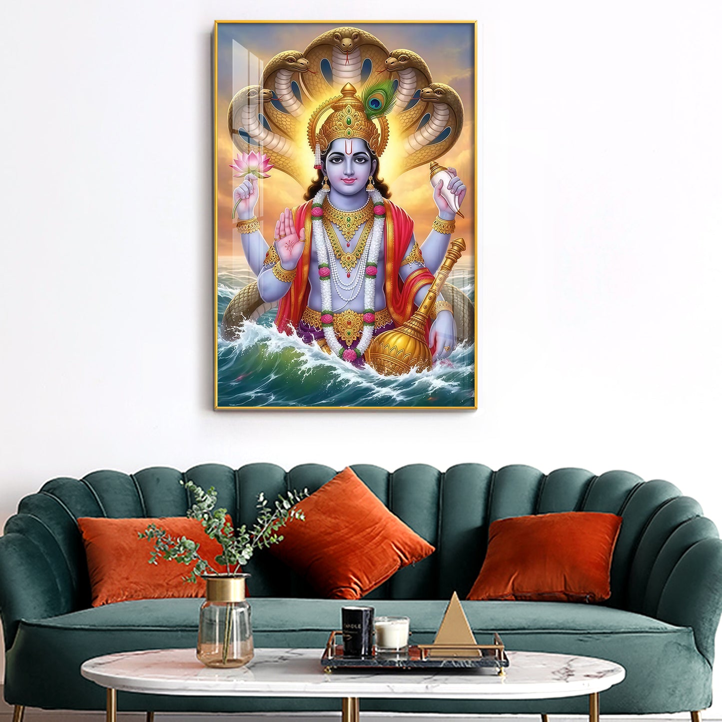 Sri Maha Vishnu Glass Finish Vertical Wall Art