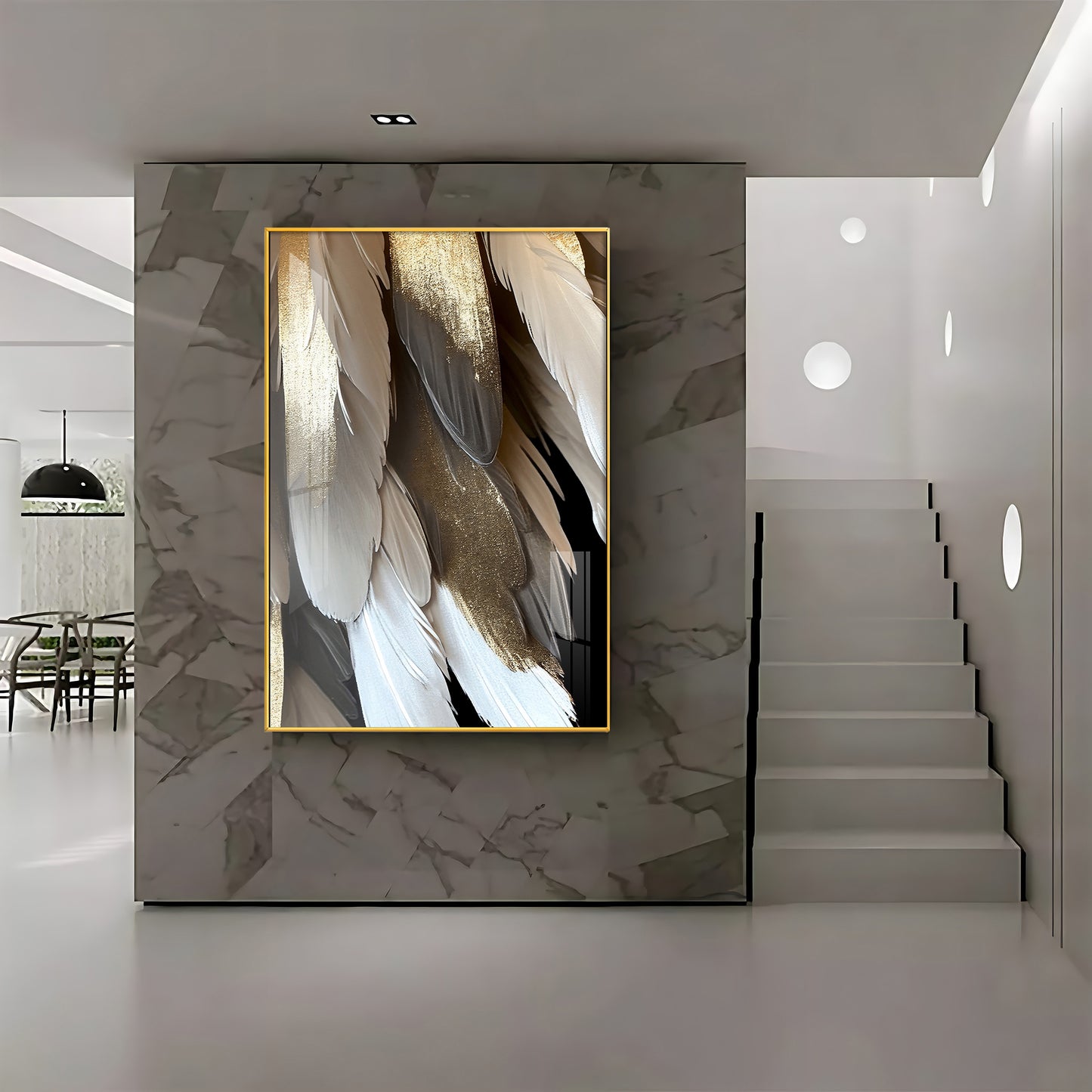 Golden Whisper Elegance Glass Finish Vertical Wall Art