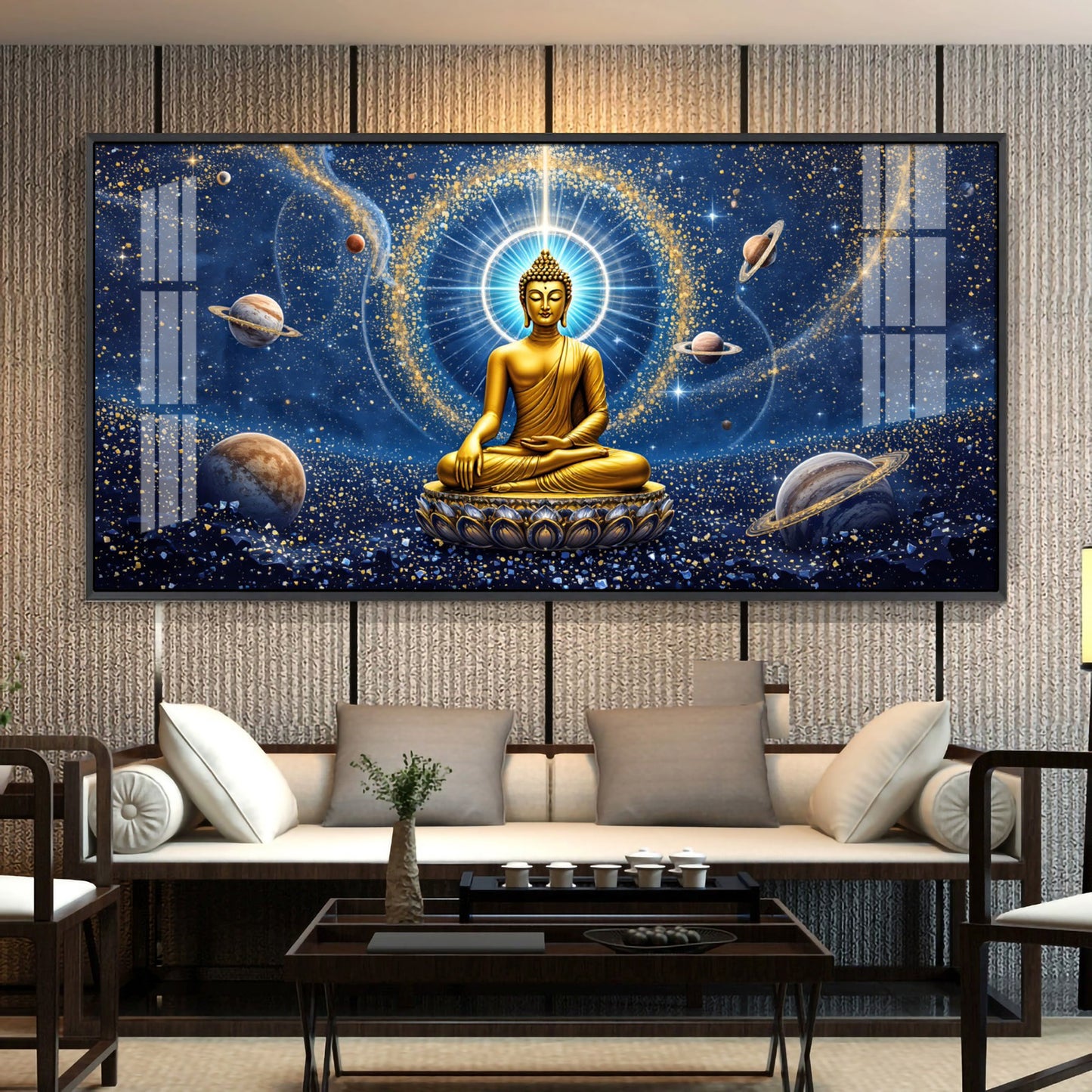 Celestrial Buddha Glass Finish Horizontal Wall Art