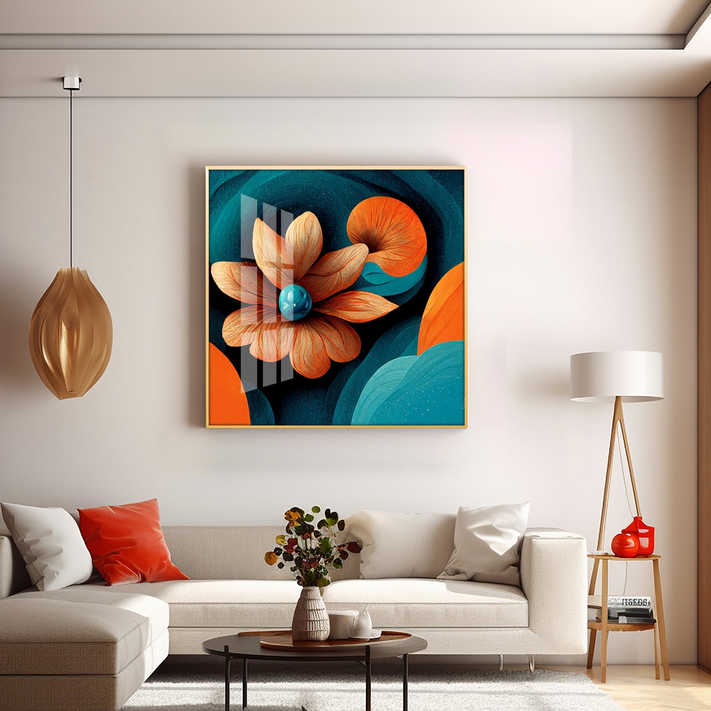 Abstract Floral Expression Glass Finish Square Wall Art