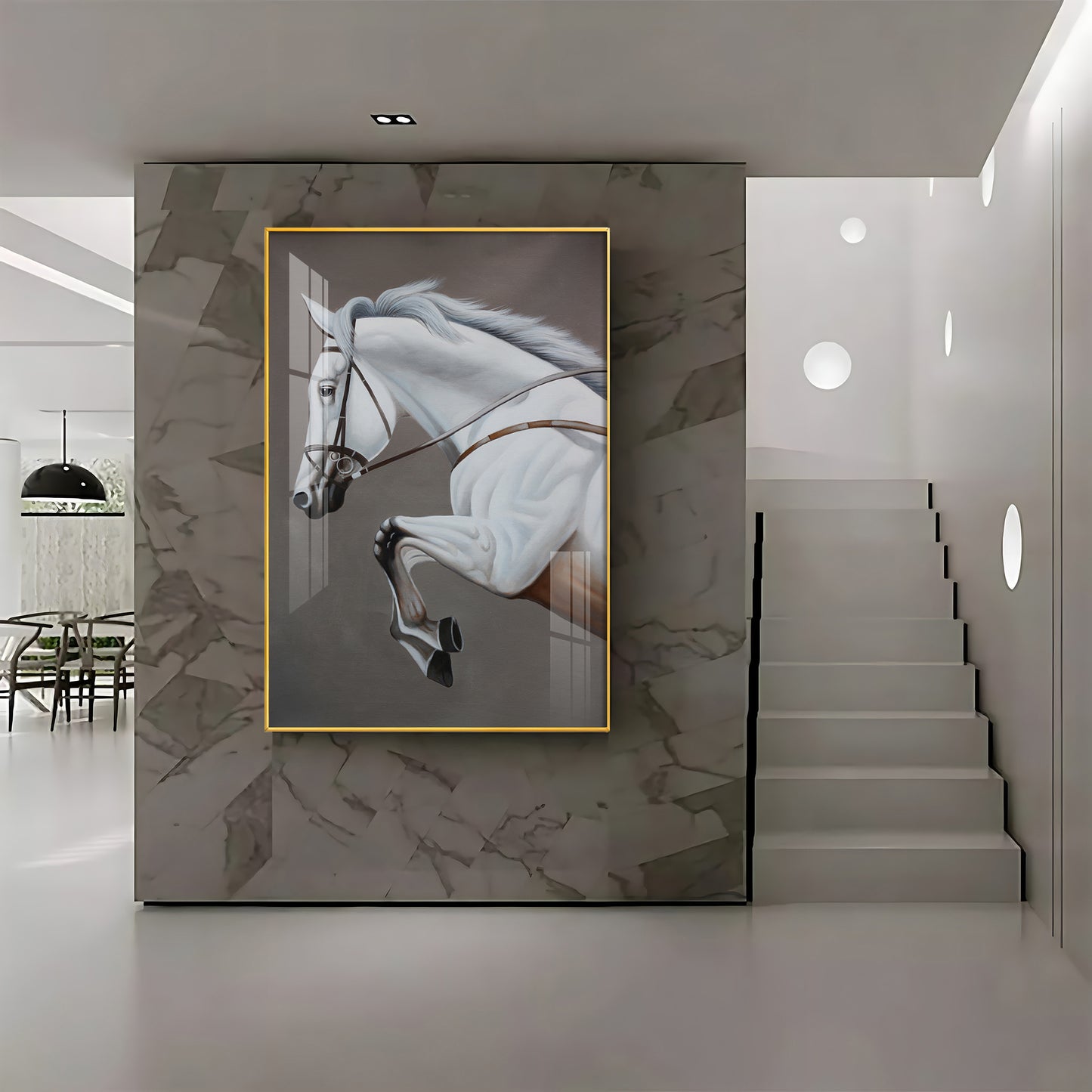 Black & Gold Harmony Horse Glass Finish Vertical Wall Art