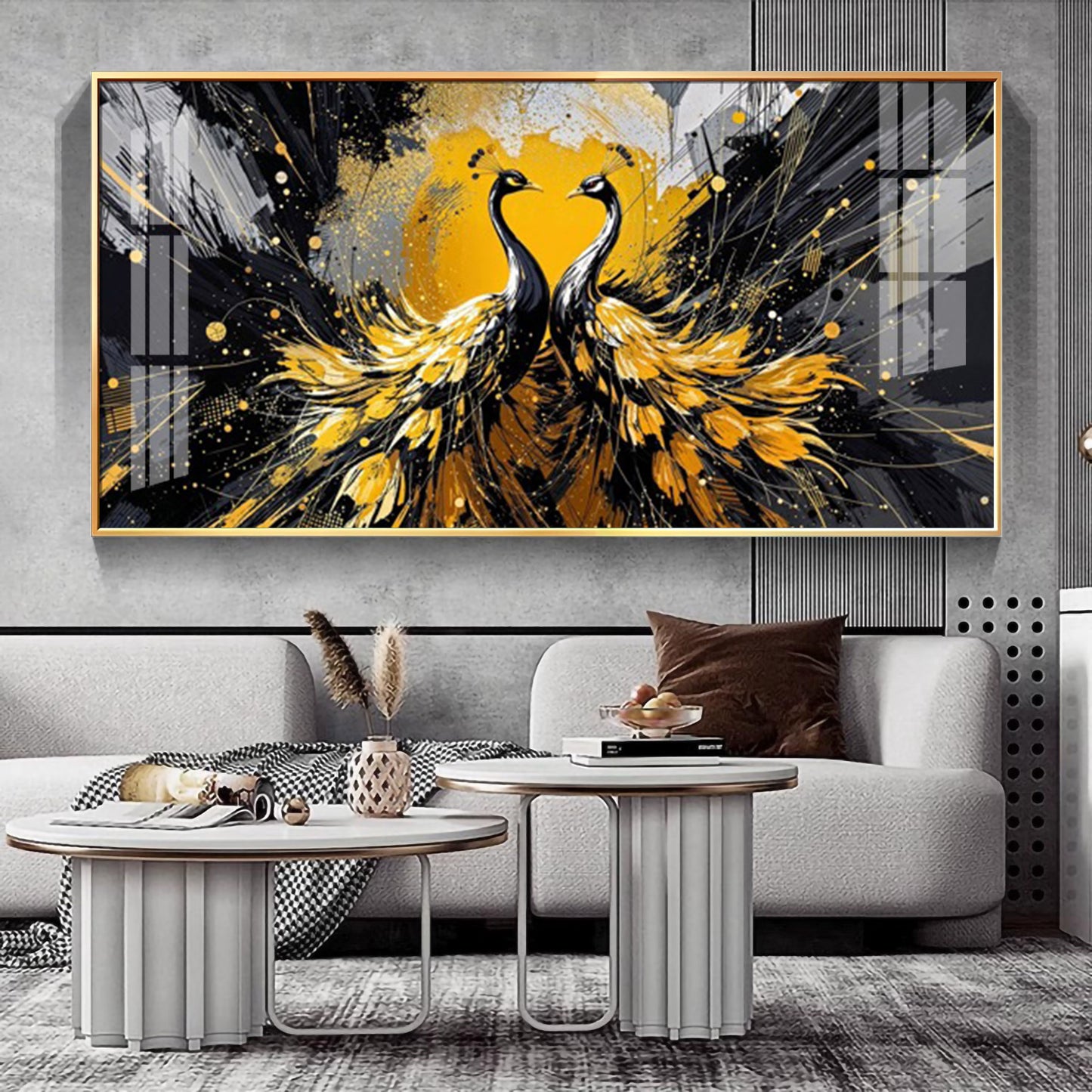 Beautiful Two Mayura Glass Finish Horizontal Wall Art