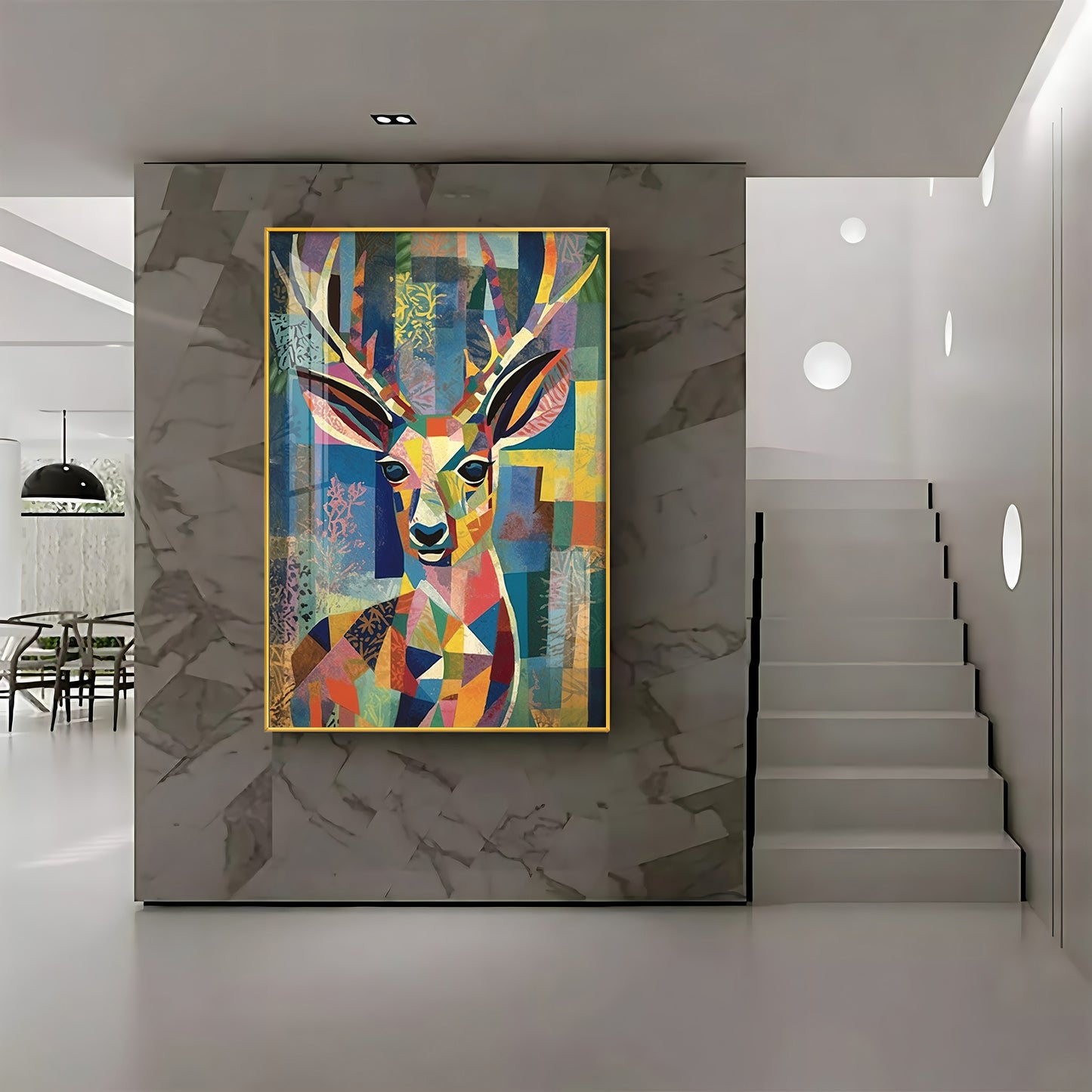 Deer in Mosaic Glass Finish Vertical Wall Art