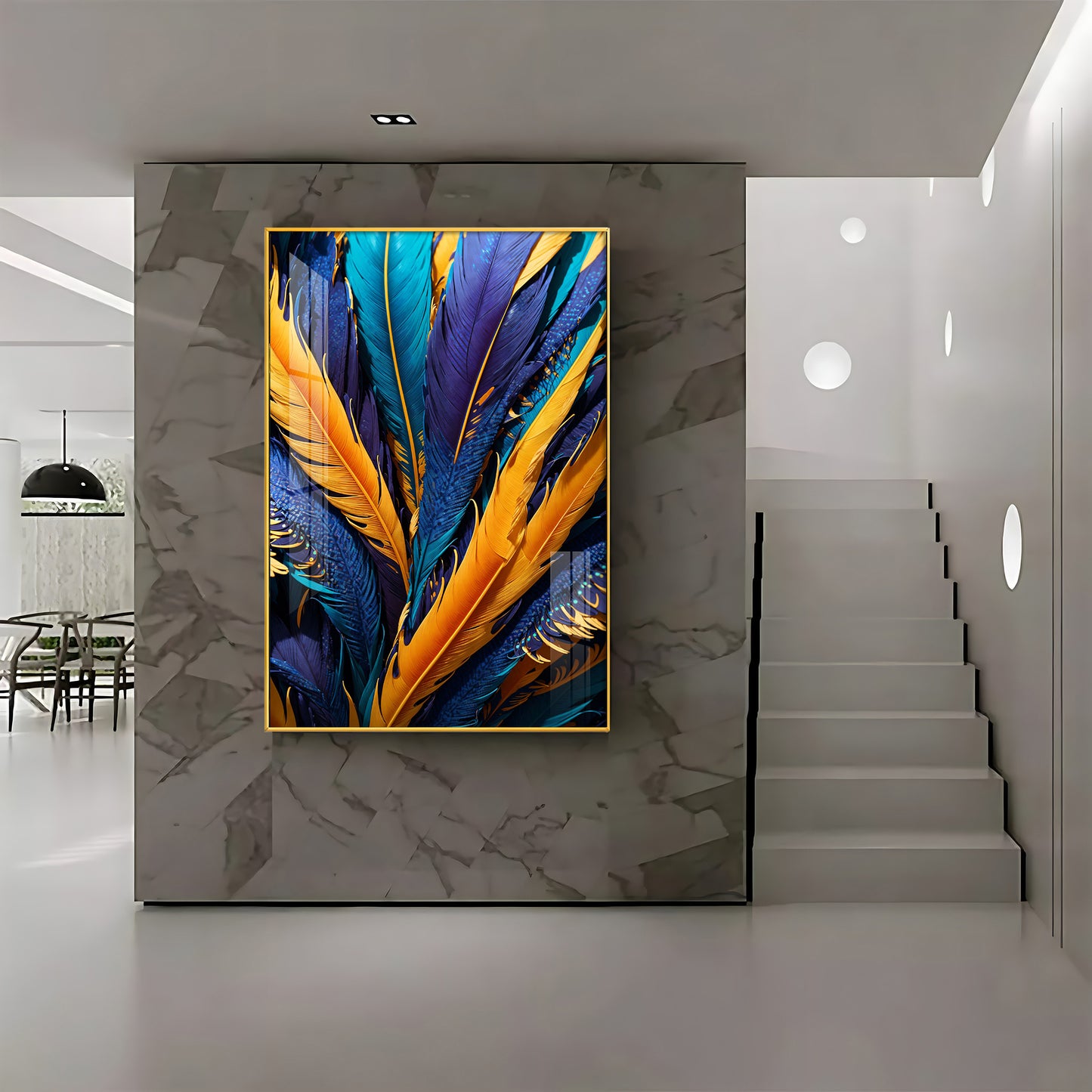 Feathered Radiance Glass Finish Vertical Wall Art