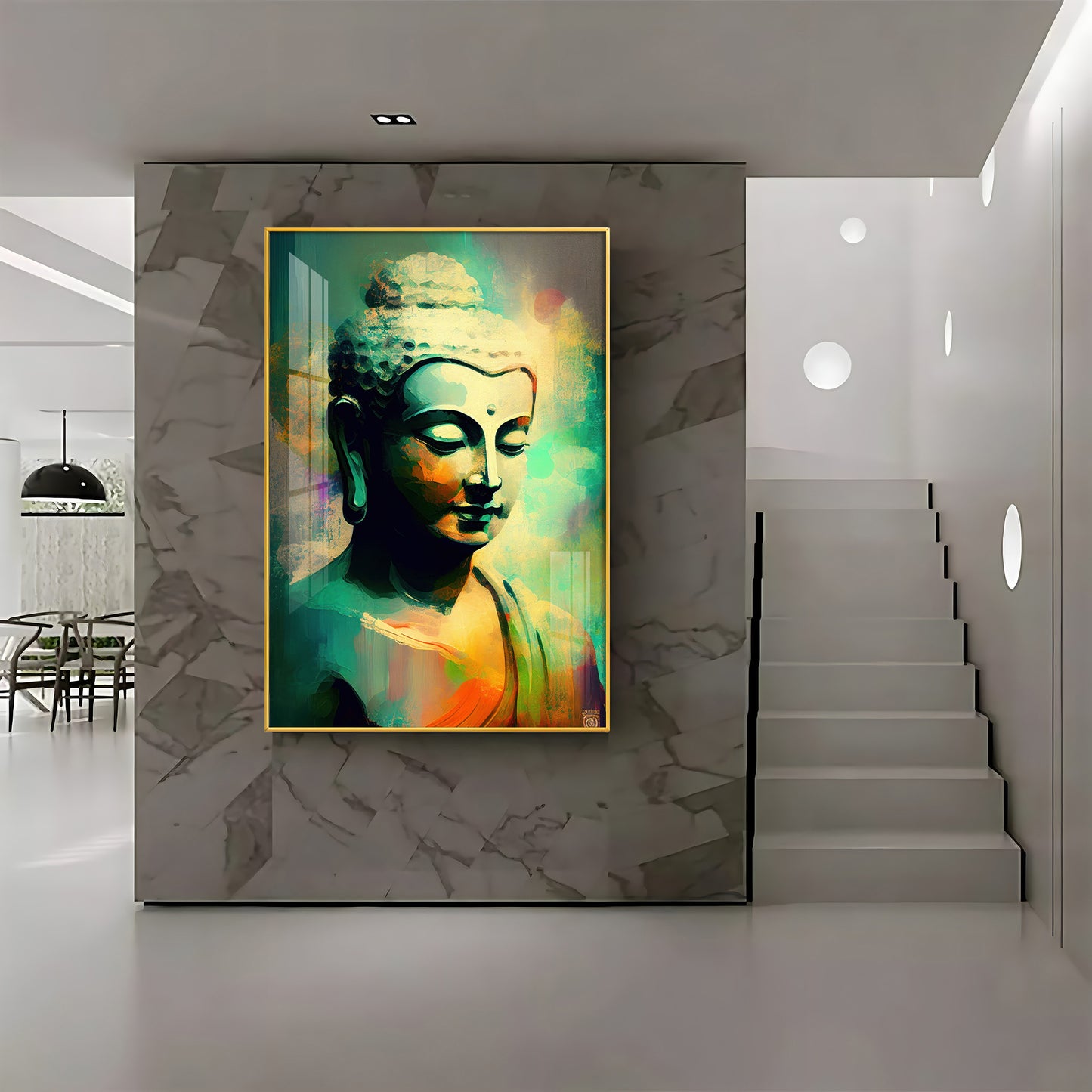 Buddha Harmony in Color Glass Finish Vertical Wall Art